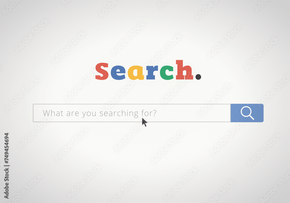 Fototapete Internet, website and search engine with bar on screen for research, information or resource. Computer, google it and user interface with site on display for communication or networking domain