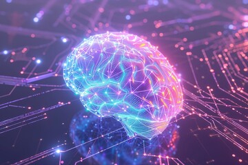 a human brain with digital circuit on blue background