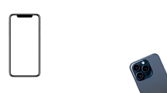 Mobile phone with blank screen on a blank background, with copy space, white background. Premium layout for mockup, PNG format.