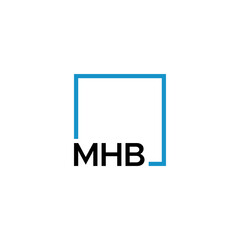 Vector Illustration of the Initial Letter MHB Logo Design with a blue square