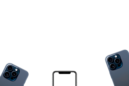 Smartphone featuring an empty screen against a clean backdrop, providing room for text. White background for a premium mockup, available in PNG format.

