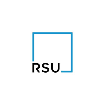 RSU letter logo design vector illustration with blue square