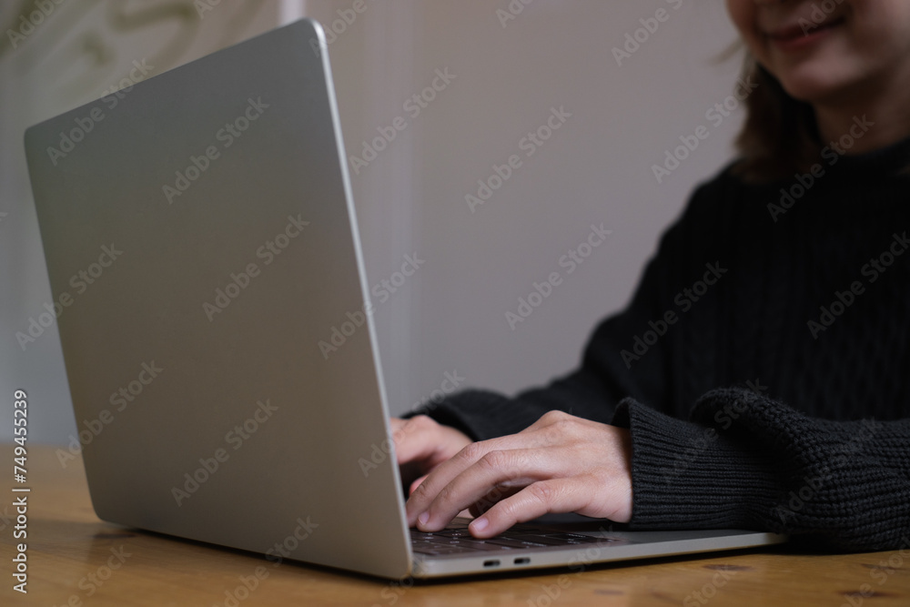 Wall mural businessman's hands are finger point to searching for information. using laptop with your website. d