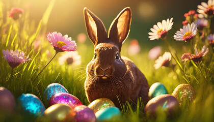 Easter bunny with easter eggs