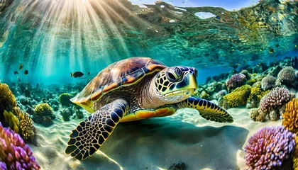 Foto op Canvas Close up beautiful realistic turtle under the sea © Ricardo