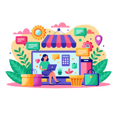 marketing online and shopping online icon illustrator