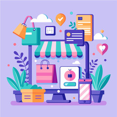 marketing online and shopping online icon illustrator