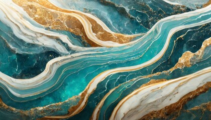 Abstract Ocean with Luxurious Texture, Marble Swirls and Agate Stone Veins, Pattern - obrazy, fototapety, plakaty