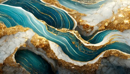 Abstract Ocean with Luxurious Texture, Marble Swirls and Agate Stone Veins, Pattern