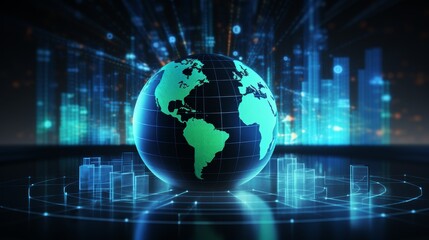 An innovative user interface with a 3D globe map and graphs of business data