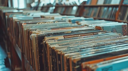 An old-fashioned record store with vinyl records - obrazy, fototapety, plakaty
