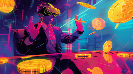 Businessperson closing deals in virtual reality boardrooms digital currency transactions