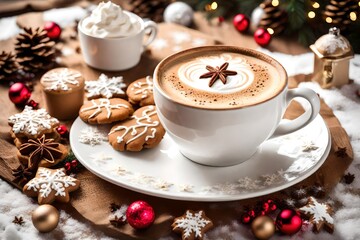 coffee and Christmas cookies generated by AI technology