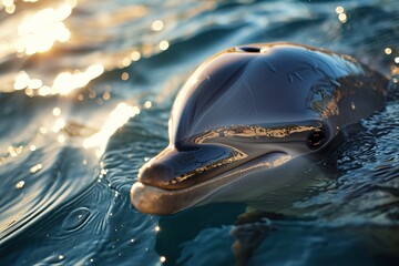 Beautiful close portrait of dolphin swimming in clear water in the ocean or sea