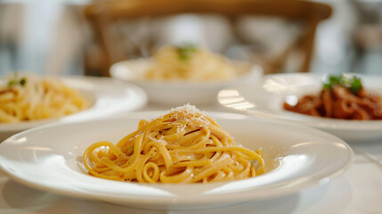 hot plates of italian pasta cooked recipes - obrazy, fototapety, plakaty