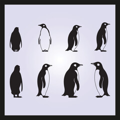 Naklejka premium Penguin silhouette set Clipart on a hex color background