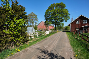 Farm on a sunny day in spring in Skaraborg Sweden