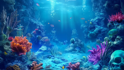 Naklejka premium Skulls on the underwater with the colorful, Illustration