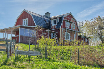 Farm on a sunny day in spring in Skaraborg Sweden