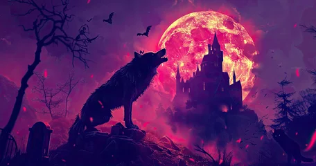 Fotobehang wolf howling spooky background wallpaper © AndoZenith