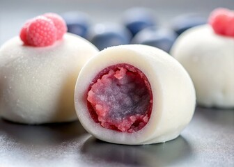 Mochi: Japanese dessert with berry flavor