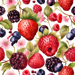 Watercolor summer berry, generative ai