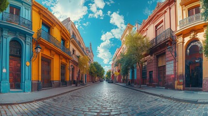 Fisheye lens capture of a deserted Buenos Aires street