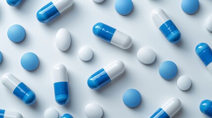 white and blue capsule pills