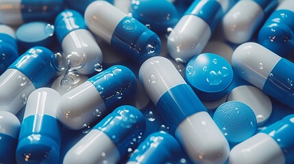 white and blue capsule pills - obrazy, fototapety, plakaty