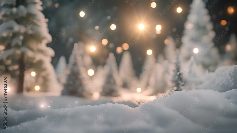 Aufkleber snowy scene with trees and lights generative ai