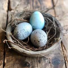 Naklejka na ściany i meble Nest with blue-gray eggs. Easter card