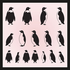 Naklejka premium Penguin silhouette set Clipart on a hex color background