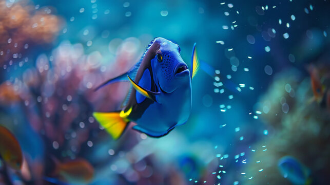 Tropical blue fish Acanthurus Leucosternon surgeo