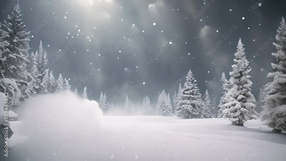 Poster snowy landscape with trees in foreground generative ai