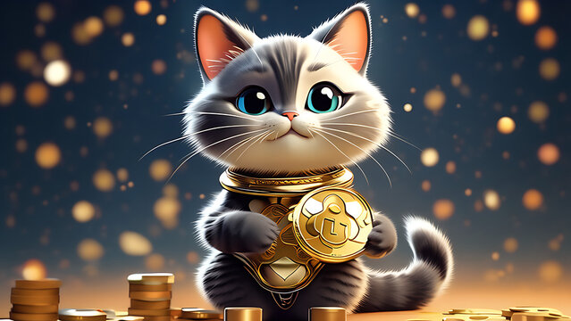 cat with money，cat with a Gold coin，singer cat，janice，money，cat, animal, kitten, cartoon, illustration, pet, cute, funny, feline, drawing, pets, fun, kitty, design, love, mammal, animals, fur，Gold coi