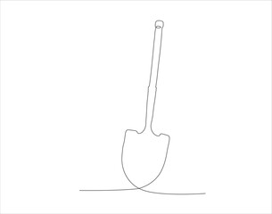 Continuous Line Drawing Of Shovel. One Line Of Shovel. Gardening Tool Continuous Line Art. Editable Outline.