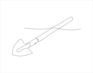 Continuous Line Drawing Of Shovel. One Line Of Shovel. Gardening Tool Continuous Line Art. Editable Outline.