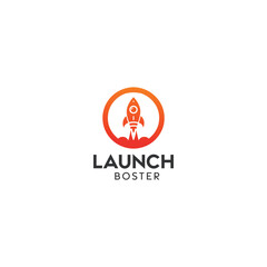 Bold Rocket Logo Design for Launch Boster Brand Identity
