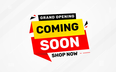 Coming Soon Sale Banner vector template. Grand Opening vector graphic element. Super shop label Promo design. Product opening festival background collection.