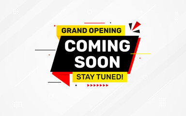 Coming Soon Sale Banner vector template. Grand Opening vector graphic element. Super shop label Promo design. Product opening festival background collection.