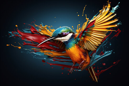 a bird splashed with paint, a cute bird