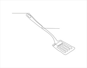 Continuous Line Drawing Of Spatula. One Line Of Spatula. Kitchen Tool Continuous Line Art. Editable Outline.