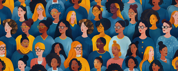Women's Day. Illustration of a crowd of women in a sign of unity.