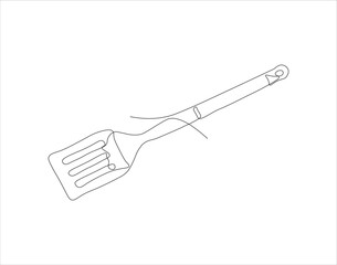 Continuous Line Drawing Of Spatula. One Line Of Spatula. Kitchen Tool Continuous Line Art. Editable Outline.