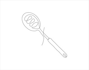 Continuous Line Drawing Of Spatula. One Line Of Spatula. Kitchen Tool Continuous Line Art. Editable Outline.