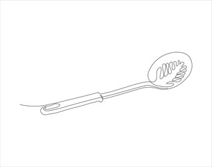 Continuous Line Drawing Of Spatula. One Line Of Spatula. Kitchen Tool Continuous Line Art. Editable Outline.