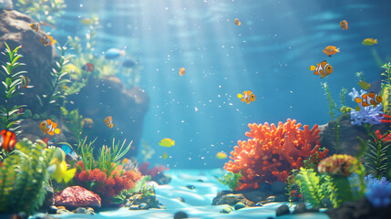 Underwater scene with corals and beautiful tropic - obrazy, fototapety, plakaty