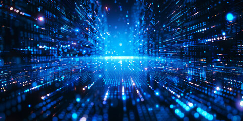 Obraz premium Blue Data Stream Velocity. Velocity of light through a virtual data stream in cyberspace.