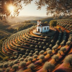 Villa sur une colline portugaise au milieu des oliviers 