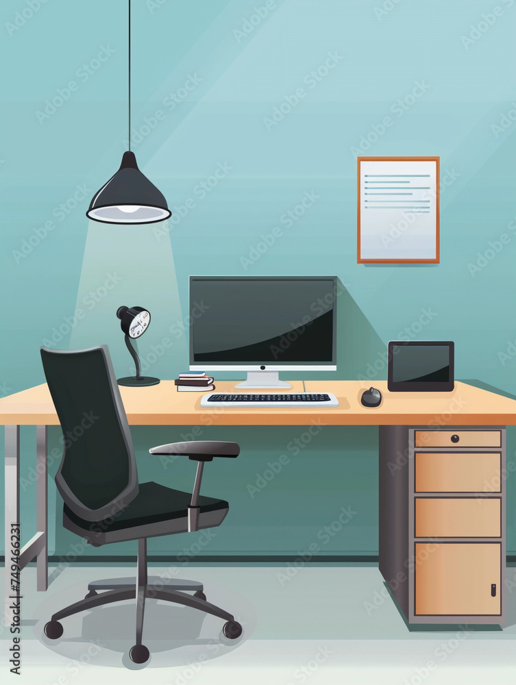 Poster empty modern office desk with computer display background